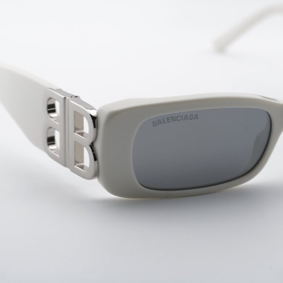 Balenciaga BB0096S 020 Rectangle Sunglasses - Ivory/Grey Mirror main image 7